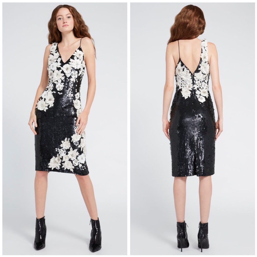 Alice Olivia Francie Sequin Fitted Gown Midi Dress - Picture 1 of 7